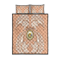Hawaii Tropical Flowers with Kakau Tribal Quilt Bed Set Peach Fuzz Color LT03 Peach Fuzz - Polynesian Pride