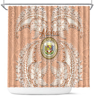 Hawaii Tropical Flowers with Kakau Tribal Shower Curtain Peach Fuzz Color LT03 Peach Fuzz - Polynesian Pride