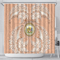 Hawaii Tropical Flowers with Kakau Tribal Shower Curtain Peach Fuzz Color LT03 - Polynesian Pride
