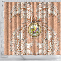 Hawaii Tropical Flowers with Kakau Tribal Shower Curtain Peach Fuzz Color LT03 - Polynesian Pride