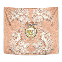 Hawaii Tropical Flowers with Kakau Tribal Tapestry Peach Fuzz Color LT03 - Polynesian Pride