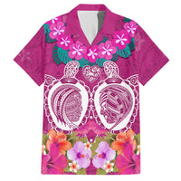 Polynesian Valentine Day Family Matching Summer Maxi Dress and Hawaiian Shirt Love Couple Turtle Maori Hibiscus Pink LT03 Dad's Shirt - Short Sleeve Pink - Polynesian Pride