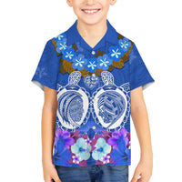 Polynesian Valentine Day Family Matching Off Shoulder Short Dress and Hawaiian Shirt Love Couple Turtle Maori Hibiscus Blue LT03 Son's Shirt Blue - Polynesian Pride