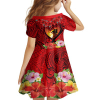 Hawaii Valentine Day Kid Short Sleeve Dress Couple on Beach mix Hibiscus and Polynesian Tattoo LT03 - Polynesian Pride