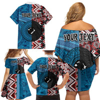 Personalised Aotearoa and Fiji Together Family Matching Off Shoulder Short Dress and Hawaiian Shirt Melanesian Warrior and Koru - Taniko with Hibiscus Tapa Pattern LT03 - Polynesian Pride