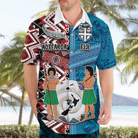 Personalised Aotearoa and Fiji Together Hawaiian Shirt Melanesian Warrior and Koru - Taniko with Hibiscus Tapa Pattern LT03 - Polynesian Pride
