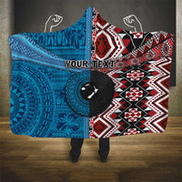 Personalised Aotearoa and Fiji Together Hooded Blanket Melanesian Warrior and Koru - Taniko with Hibiscus Tapa Pattern LT03 - Polynesian Pride