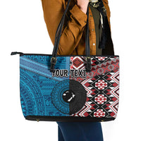 Personalised Aotearoa and Fiji Together Leather Tote Bag Melanesian Warrior and Koru - Taniko with Hibiscus Tapa Pattern LT03 - Polynesian Pride