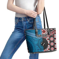 Personalised Aotearoa and Fiji Together Leather Tote Bag Melanesian Warrior and Koru - Taniko with Hibiscus Tapa Pattern LT03 - Polynesian Pride