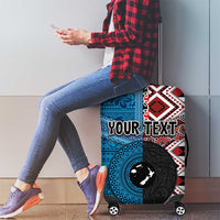 Personalised Aotearoa and Fiji Together Luggage Cover Melanesian Warrior and Koru - Taniko with Hibiscus Tapa Pattern LT03 - Polynesian Pride