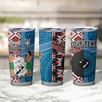 Personalised Aotearoa and Fiji Together Tumbler Cup Melanesian Warrior and Koru - Taniko with Hibiscus Tapa Pattern LT03 - Polynesian Pride