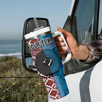 Personalised Aotearoa and Fiji Together Tumbler With Handle Melanesian Warrior and Koru - Taniko with Hibiscus Tapa Pattern LT03 - Polynesian Pride