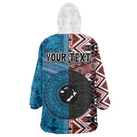 Personalised Aotearoa and Fiji Together Wearable Blanket Hoodie Melanesian Warrior and Koru - Taniko with Hibiscus Tapa Pattern LT03 - Polynesian Pride