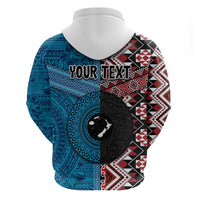 Personalised Aotearoa and Fiji Together Zip Hoodie Melanesian Warrior and Koru - Taniko with Hibiscus Tapa Pattern LT03 - Polynesian Pride