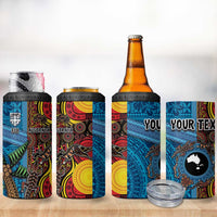 Personalised Australia and Fiji Together 4 in 1 Can Cooler Tumbler Tribal Palm Tree with Tapa and Aboriginal Animals Half Style LT03 - Polynesian Pride