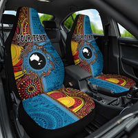 Personalised Australia and Fiji Together Car Seat Cover Tribal Palm Tree with Tapa and Aboriginal Animals Half Style LT03 One Size Blue - Polynesian Pride