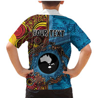 Personalised Australia and Fiji Together Family Matching Mermaid Dress and Hawaiian Shirt Tribal Palm Tree with Tapa and Aboriginal Animals Half Style LT03 - Polynesian Pride