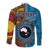 Personalised Australia and Fiji Together Family Matching Mermaid Dress and Hawaiian Shirt Tribal Palm Tree with Tapa and Aboriginal Animals Half Style LT03 - Polynesian Pride