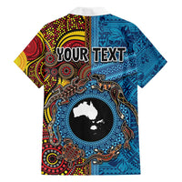 Personalised Australia and Fiji Together Family Matching Off Shoulder Maxi Dress and Hawaiian Shirt Tribal Palm Tree with Tapa and Aboriginal Animals Half Style LT03 - Polynesian Pride