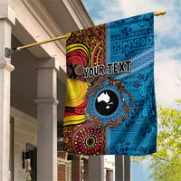 Personalised Australia and Fiji Together Garden Flag Tribal Palm Tree with Tapa and Aboriginal Animals Half Style LT03 House Flag Blue - Polynesian Pride