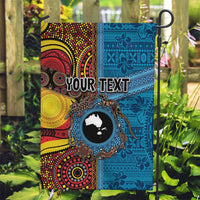 Personalised Australia and Fiji Together Garden Flag Tribal Palm Tree with Tapa and Aboriginal Animals Half Style LT03 Garden Flag Blue - Polynesian Pride