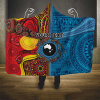 Personalised Australia and Fiji Together Hooded Blanket Tribal Palm Tree with Tapa and Aboriginal Animals Half Style LT03 - Polynesian Pride