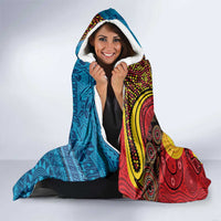 Personalised Australia and Fiji Together Hooded Blanket Tribal Palm Tree with Tapa and Aboriginal Animals Half Style LT03 - Polynesian Pride