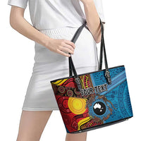 Personalised Australia and Fiji Together Leather Tote Bag Tribal Palm Tree with Tapa and Aboriginal Animals Half Style LT03 - Polynesian Pride