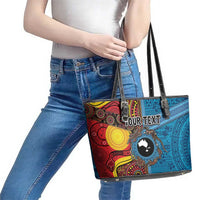 Personalised Australia and Fiji Together Leather Tote Bag Tribal Palm Tree with Tapa and Aboriginal Animals Half Style LT03 - Polynesian Pride
