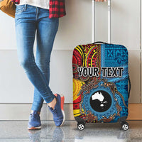 Personalised Australia and Fiji Together Luggage Cover Tribal Palm Tree with Tapa and Aboriginal Animals Half Style LT03 - Polynesian Pride