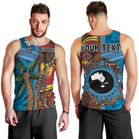 Personalised Australia and Fiji Together Men Tank Top Tribal Palm Tree with Tapa and Aboriginal Animals Half Style LT03 - Polynesian Pride