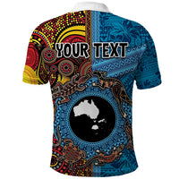 Personalised Australia and Fiji Together Polo Shirt Tribal Palm Tree with Tapa and Aboriginal Animals Half Style LT03 - Polynesian Pride