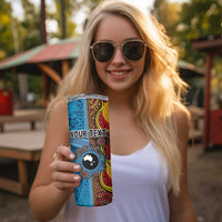 Personalised Australia and Fiji Together Skinny Tumbler Tribal Palm Tree with Tapa and Aboriginal Animals Half Style LT03 - Polynesian Pride
