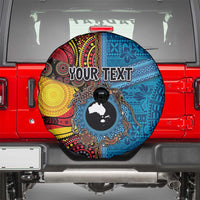Personalised Australia and Fiji Together Spare Tire Cover Tribal Palm Tree with Tapa and Aboriginal Animals Half Style LT03 - Polynesian Pride