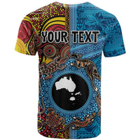 Personalised Australia and Fiji Together T Shirt Tribal Palm Tree with Tapa and Aboriginal Animals Half Style LT03 - Polynesian Pride