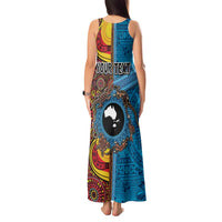 Personalised Australia and Fiji Together Tank Maxi Dress Tribal Palm Tree with Tapa and Aboriginal Animals Half Style LT03 - Polynesian Pride