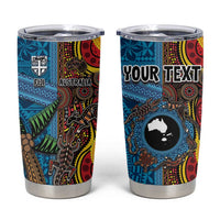 Personalised Australia and Fiji Together Tumbler Cup Tribal Palm Tree with Tapa and Aboriginal Animals Half Style LT03 Blue - Polynesian Pride