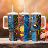 Personalised Australia and Fiji Together Tumbler With Handle Tribal Palm Tree with Tapa and Aboriginal Animals Half Style LT03 - Polynesian Pride