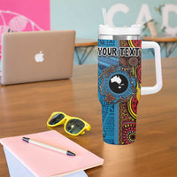Personalised Australia and Fiji Together Tumbler With Handle Tribal Palm Tree with Tapa and Aboriginal Animals Half Style LT03 - Polynesian Pride