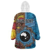 Personalised Australia and Fiji Together Wearable Blanket Hoodie Tribal Palm Tree with Tapa and Aboriginal Animals Half Style LT03 - Polynesian Pride
