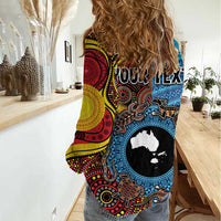 Personalised Australia and Fiji Together Women Casual Shirt Tribal Palm Tree with Tapa and Aboriginal Animals Half Style LT03 - Polynesian Pride