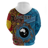 Personalised Australia and Fiji Together Zip Hoodie Tribal Palm Tree with Tapa and Aboriginal Animals Half Style LT03 - Polynesian Pride