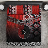 Personalised Aotearoa and Tonga Together Bedding Set Manaia and Tongan Tribal Cross - Taniko and Ngatu Art Tattoo LT03 Red - Polynesian Pride