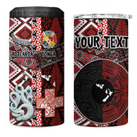Personalised Aotearoa and Tonga Together 4 in 1 Can Cooler Tumbler Manaia and Tongan Tribal Cross - Taniko and Ngatu Art Tattoo LT03 One Size: 16 oz Red - Polynesian Pride