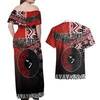 Personalised Aotearoa and Tonga Together Couples Matching Off Shoulder Maxi Dress and Hawaiian Shirt Manaia and Tongan Tribal Cross - Taniko and Ngatu Art Tattoo LT03 - Polynesian Pride
