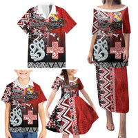 Personalised Aotearoa and Tonga Together Family Matching Puletasi and Hawaiian Shirt Manaia and Tongan Tribal Cross - Taniko and Ngatu Art Tattoo LT03 - Polynesian Pride