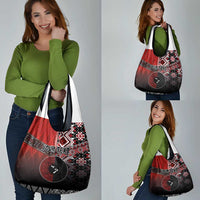 Personalised Aotearoa and Tonga Together Grocery Bag Manaia and Tongan Tribal Cross - Taniko and Ngatu Art Tattoo LT03 - Polynesian Pride