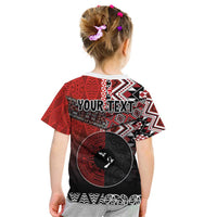 Personalised Aotearoa and Tonga Together Kid T Shirt Manaia and Tongan Tribal Cross - Taniko and Ngatu Art Tattoo LT03 - Polynesian Pride