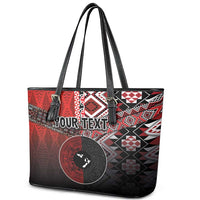 Personalised Aotearoa and Tonga Together Leather Tote Bag Manaia and Tongan Tribal Cross - Taniko and Ngatu Art Tattoo LT03 - Polynesian Pride