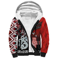 Personalised Aotearoa and Tonga Together Sherpa Hoodie Manaia and Tongan Tribal Cross - Taniko and Ngatu Art Tattoo LT03 Unisex Red - Polynesian Pride